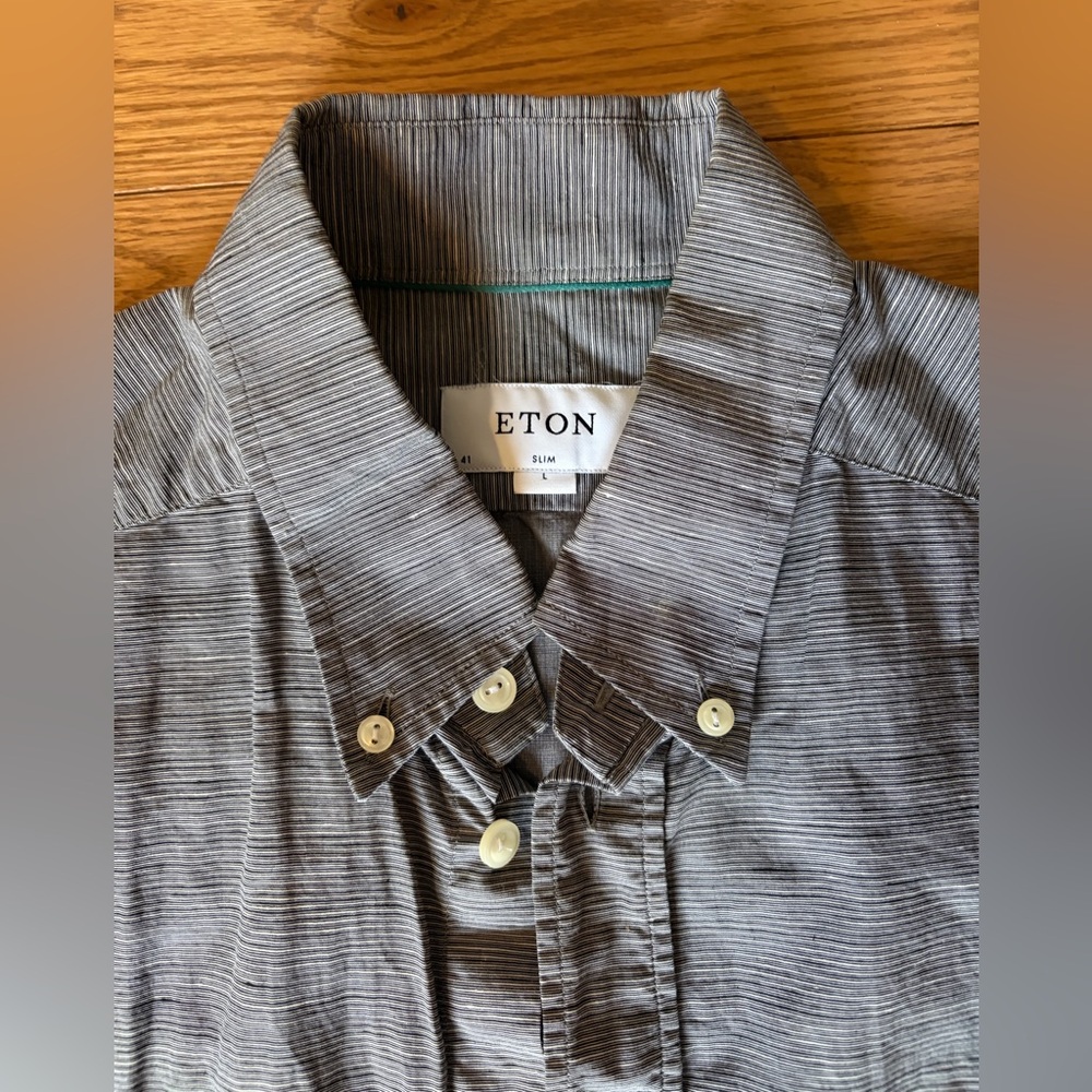 Eton Charcoal Pinstripe Button-Down Shirt (size 41 16)